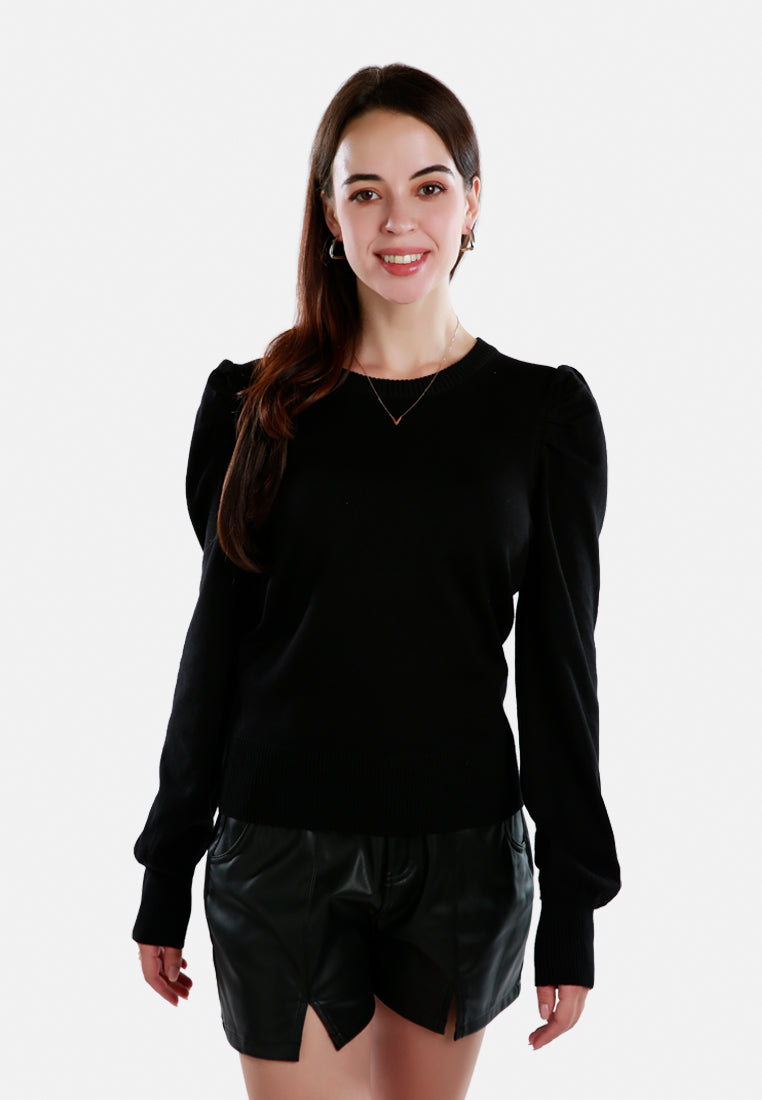 puff sleeve sweater#color_black