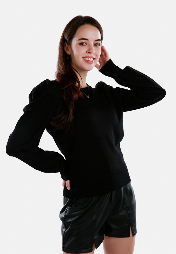 puff sleeve sweater#color_black