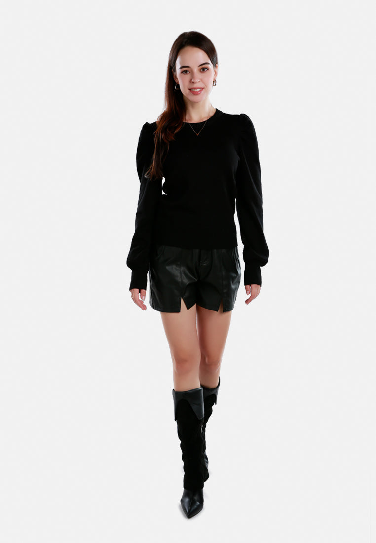 puff sleeve sweater#color_black
