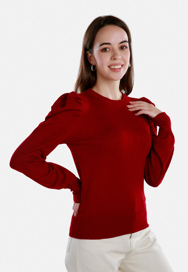 puff sleeve sweater#color_burgundy