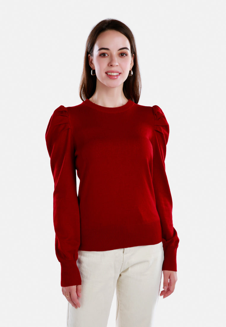 puff sleeve sweater#color_burgundy
