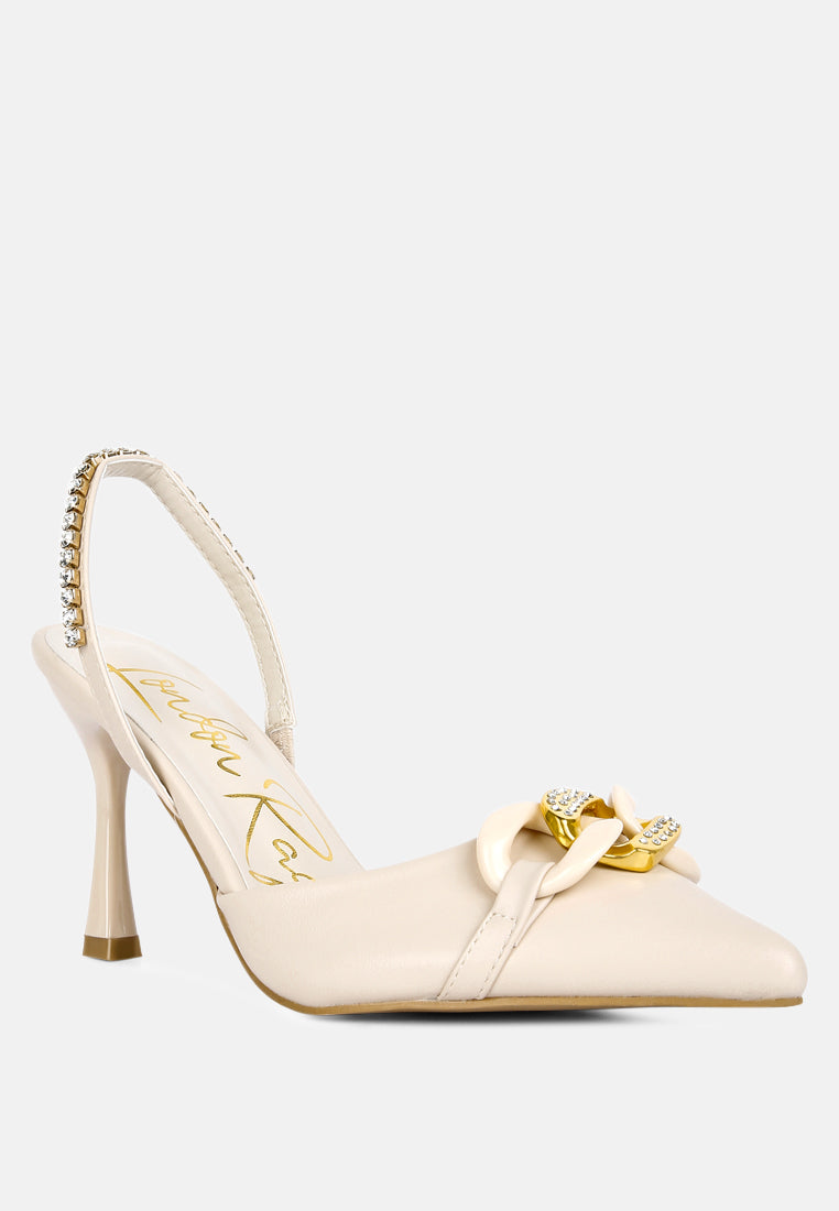 pull me diamante embellished chain sandals#color_beige