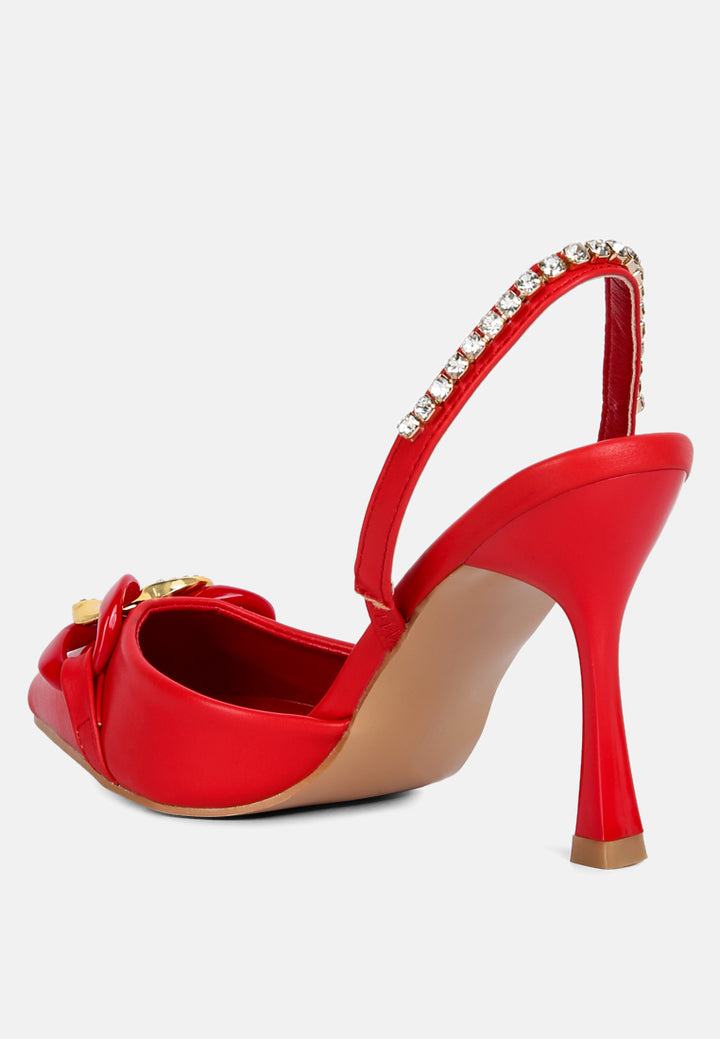 pull me diamante embellished chain sandals#color_red