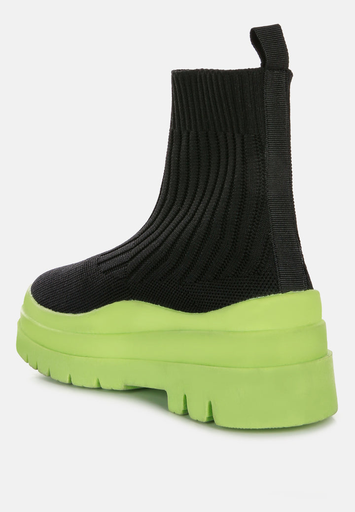 quavo knitted platform chunky boots by ruw#color_black-green