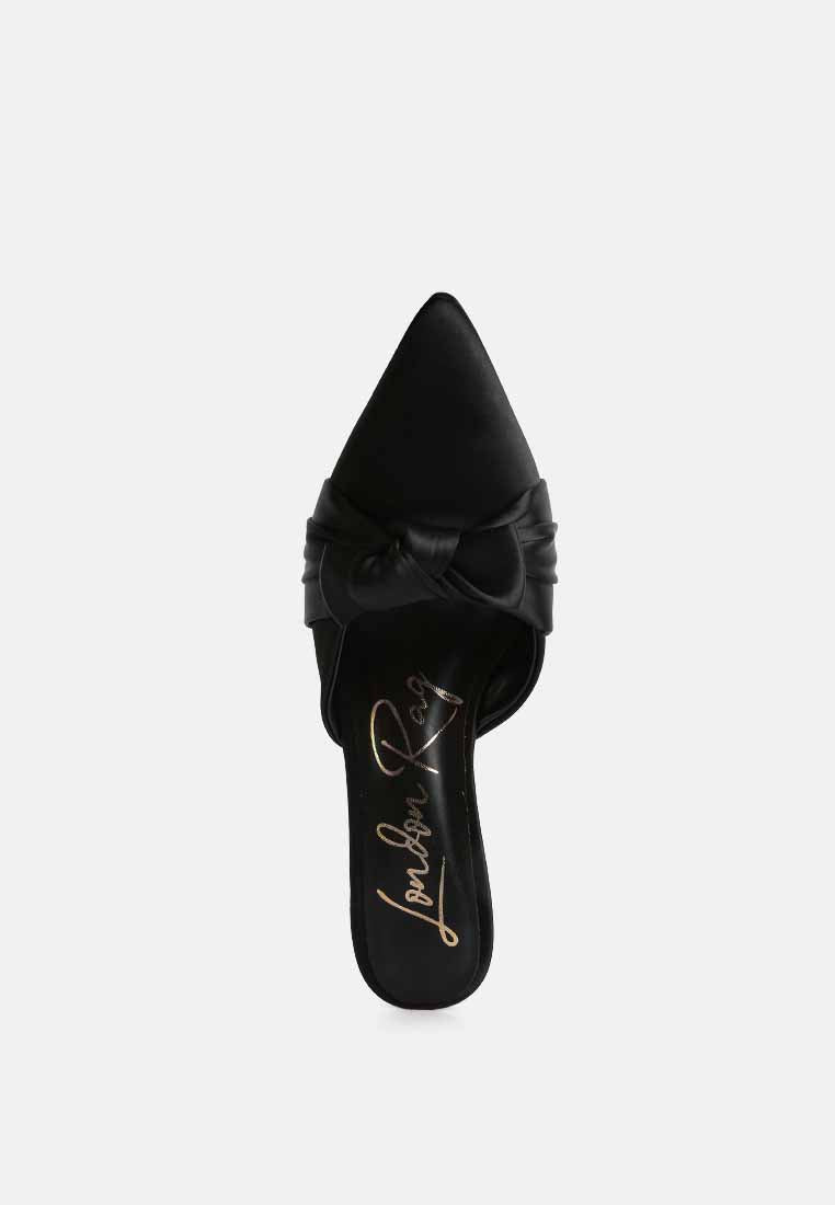 queenie satin knot stiletto mule sandals#color_black