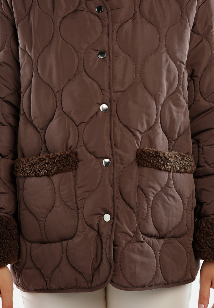 quilted button-up puffer jacket#color_chocolate