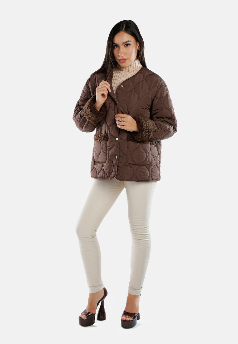 quilted button-up puffer jacket#color_chocolate