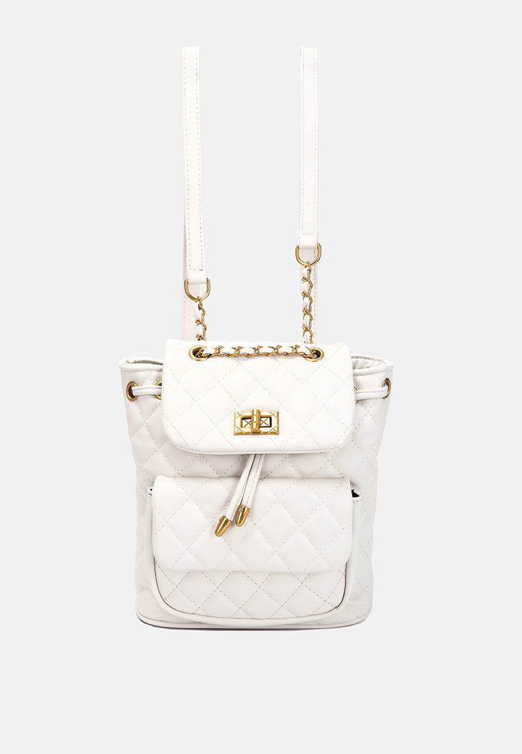 quilted faux leather bucket backpack#color_white