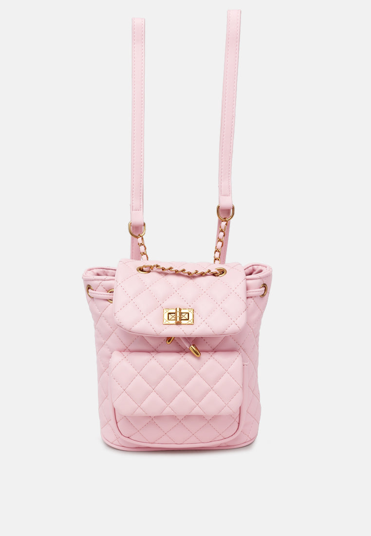 quilted faux leather bucket backpack#color_pink