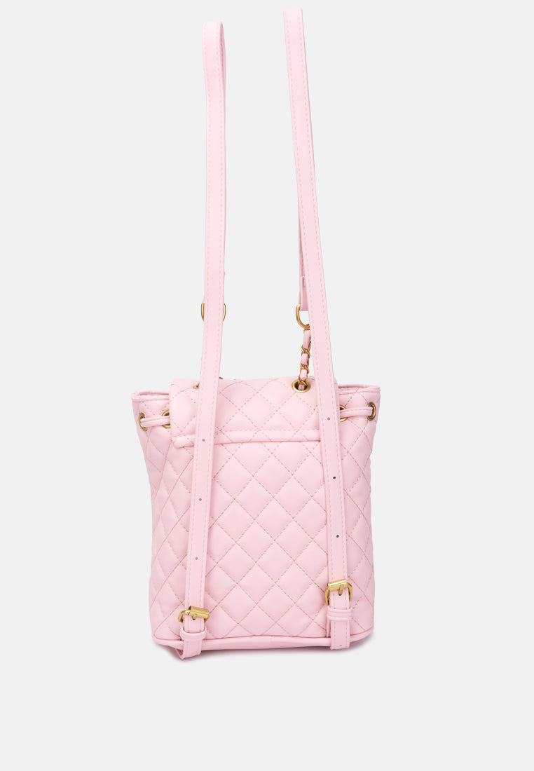 quilted faux leather bucket backpack#color_pink