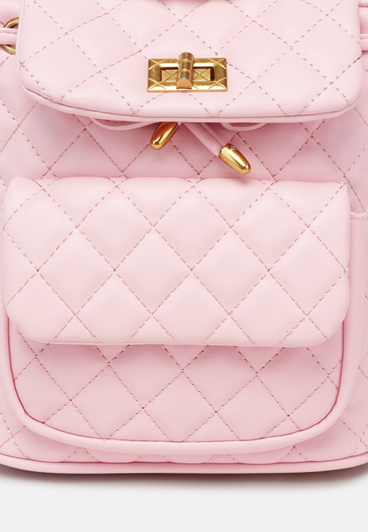 quilted faux leather bucket backpack#color_pink