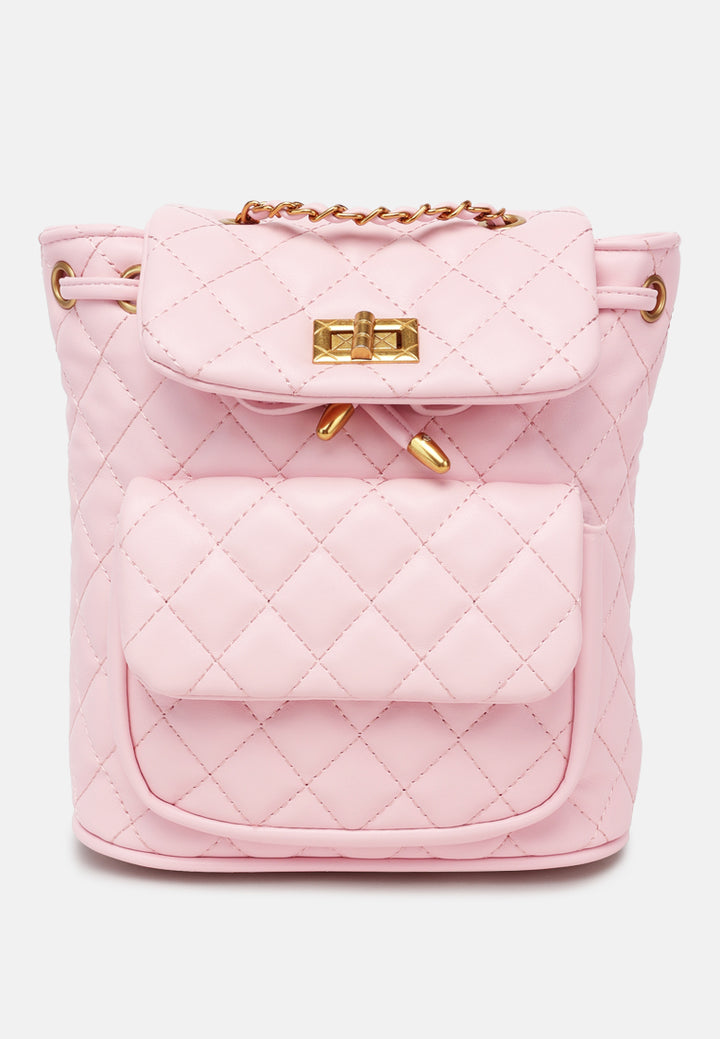 quilted faux leather bucket backpack#color_pink