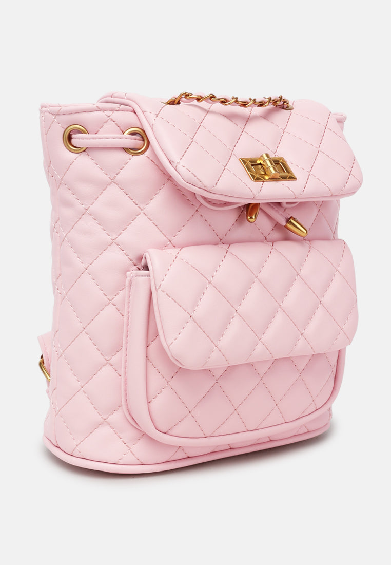 quilted faux leather bucket backpack#color_pink