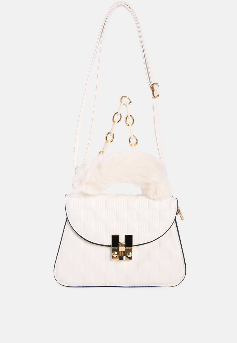 quilted faux leather sling bag#color_white