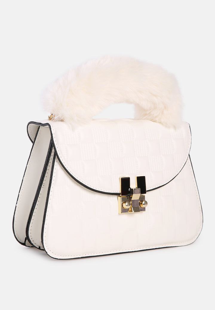 quilted faux leather sling bag#color_white