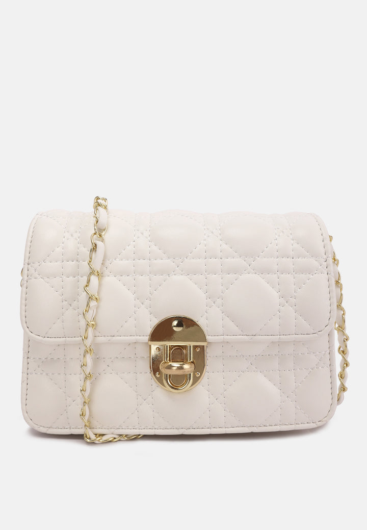 quilted metallic buckle clutch bag by ruw#color_white