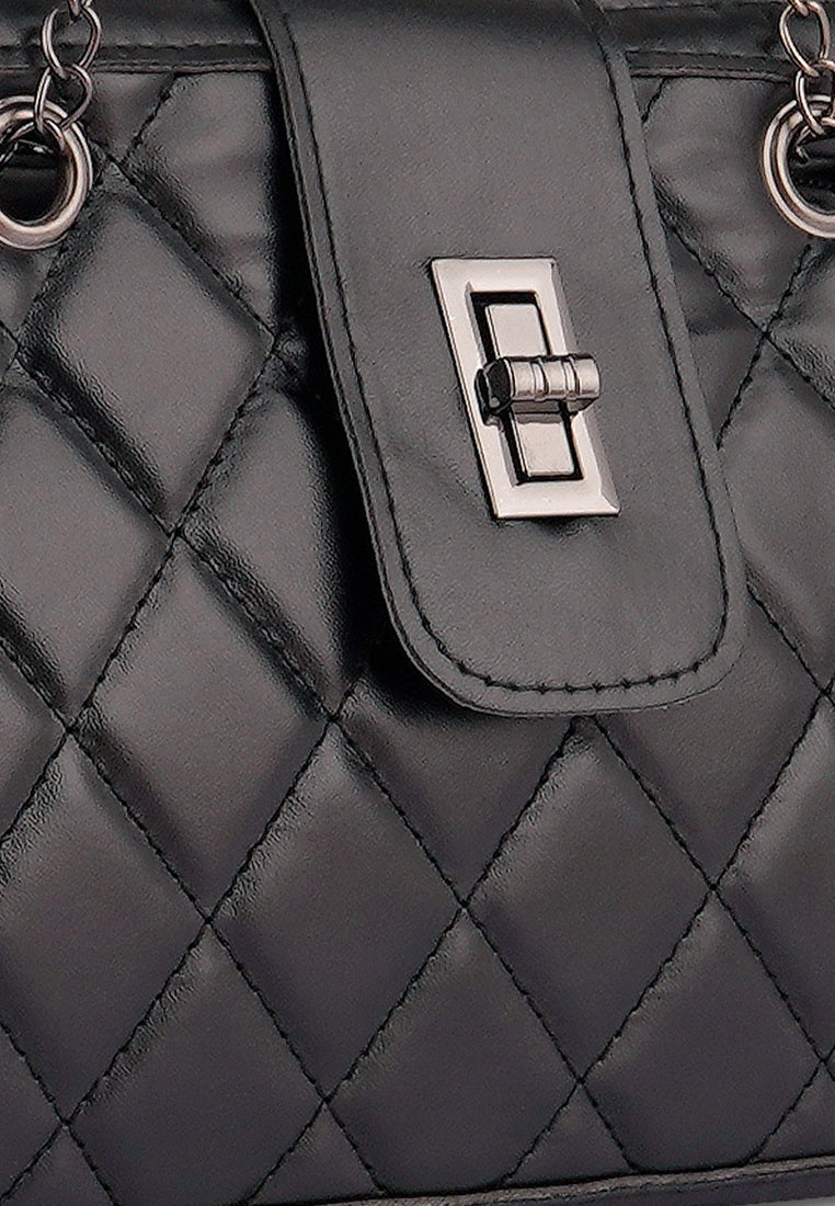 black quilted statement sling bag#color_black