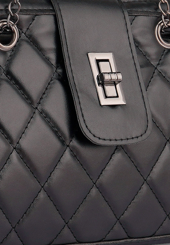 black quilted statement sling bag#color_black