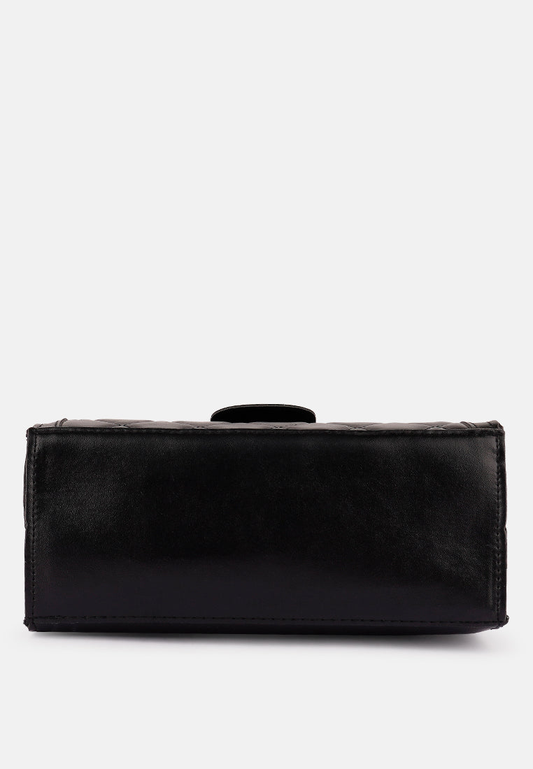 black quilted statement sling bag#color_black
