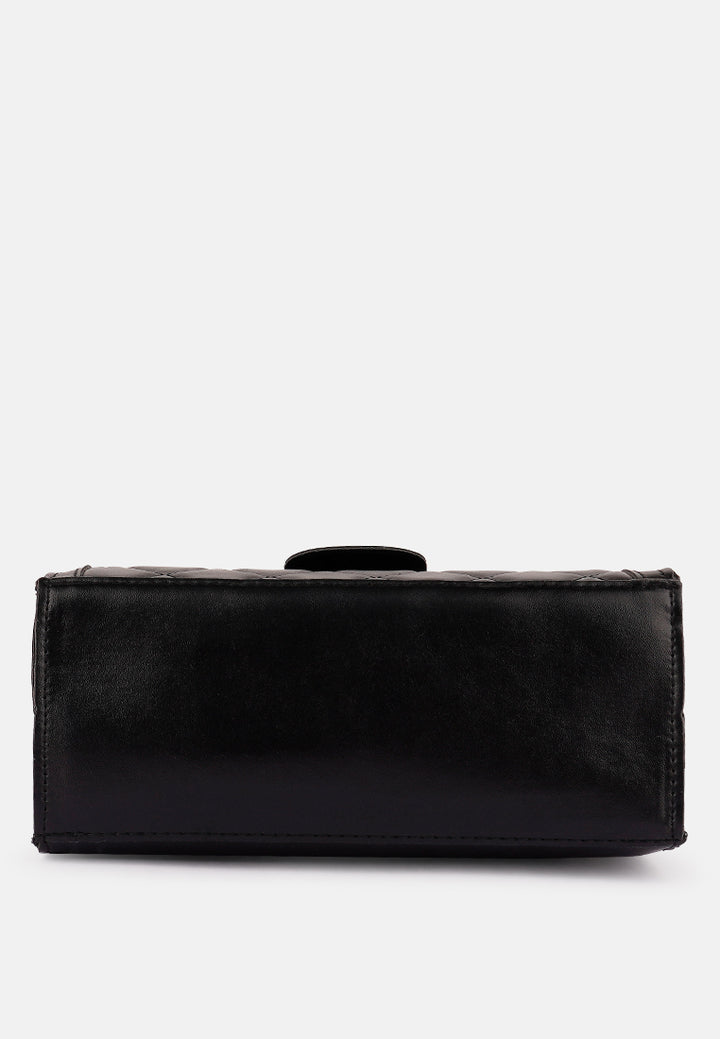 black quilted statement sling bag#color_black