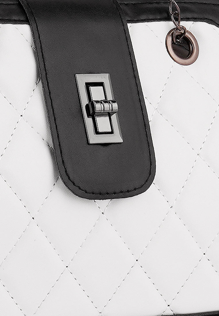 white quilted statement sling bag#color_white