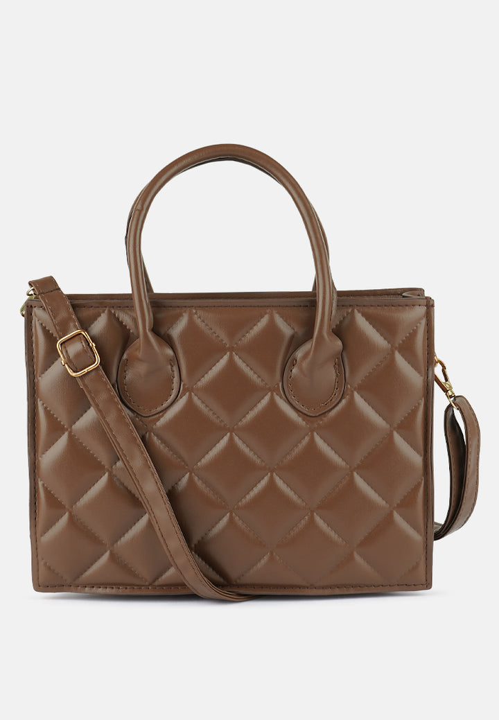 quilted structure hand bag#color_brown