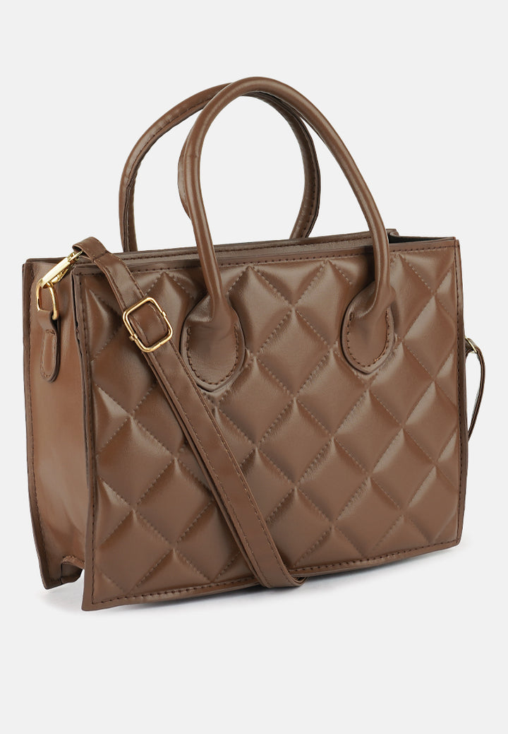quilted structure hand bag#color_brown