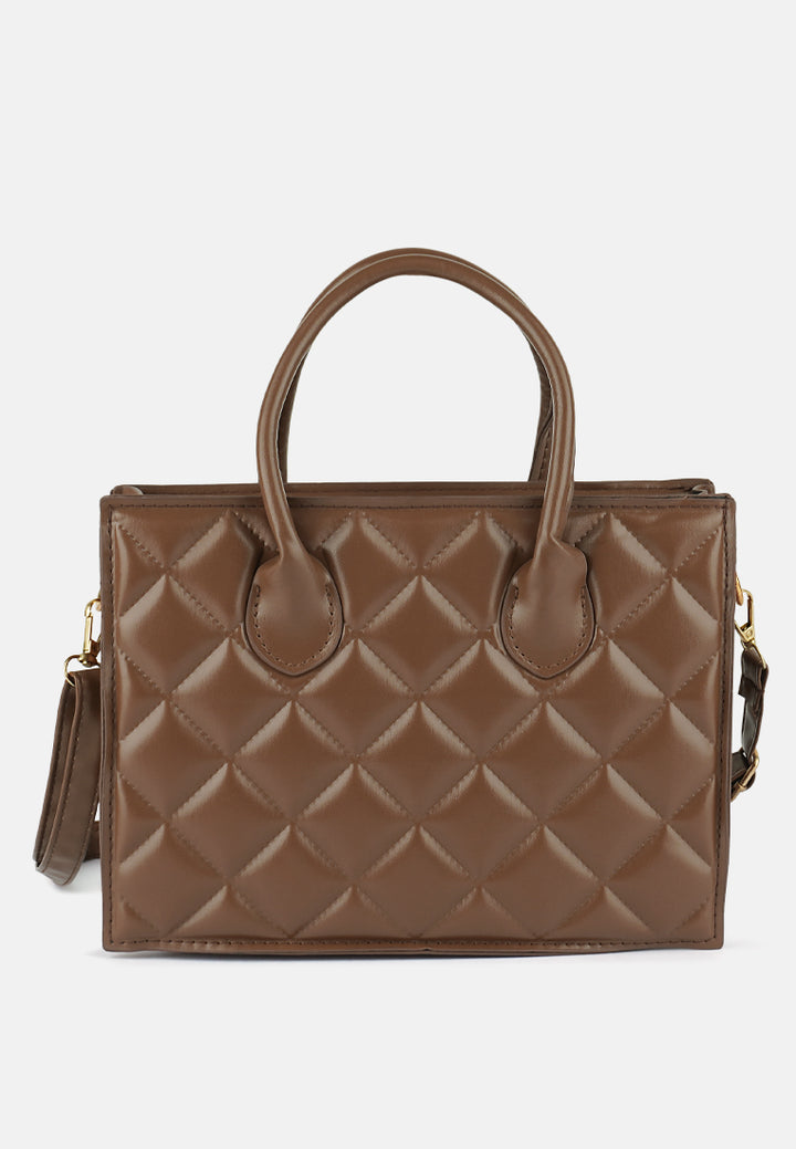 quilted structure hand bag#color_brown
