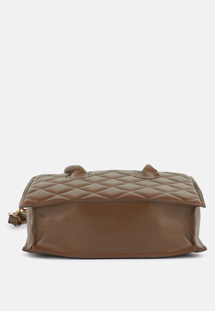 quilted structure hand bag#color_brown