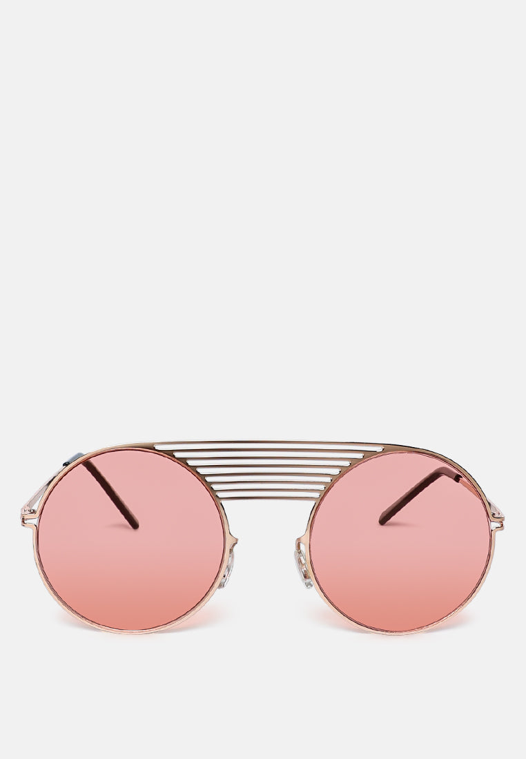 quirky metal bridge round sunglasses#color_pink