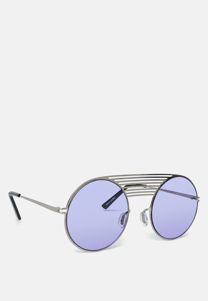 quirky metal bridge round sunglasses#color_purple