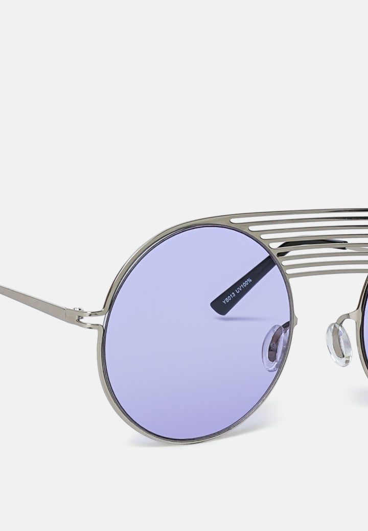 quirky metal bridge round sunglasses#color_purple