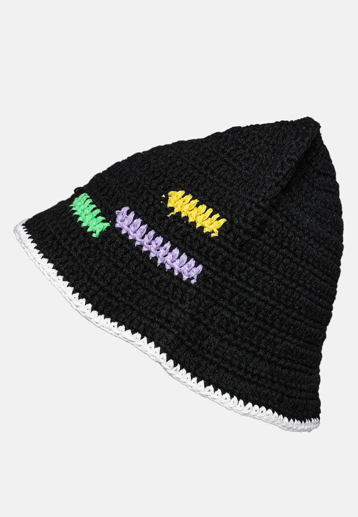 rainbow knit bucket hat#color_black