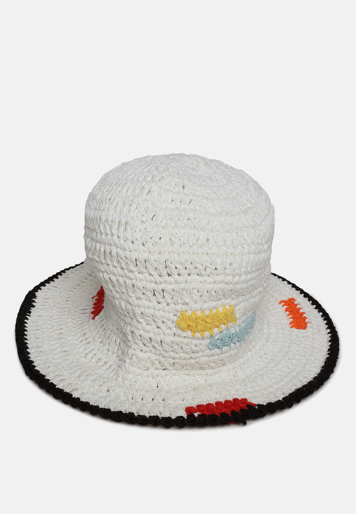 rainbow knit bucket hat#color_white