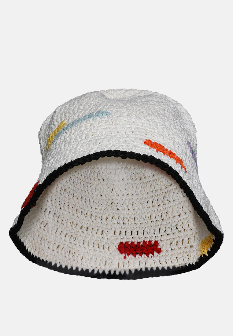 rainbow knit bucket hat#color_white