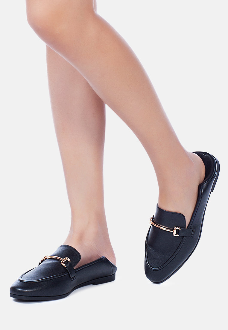 raire foldable faux leather loafer flats#color_black