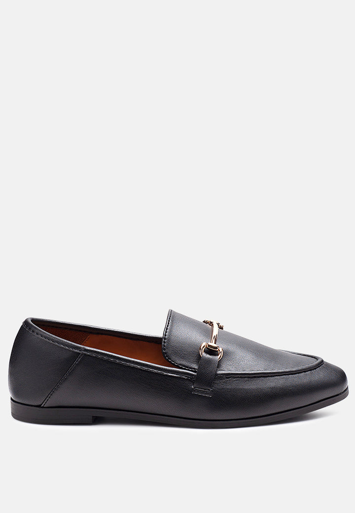 raire foldable faux leather loafer flats#color_black