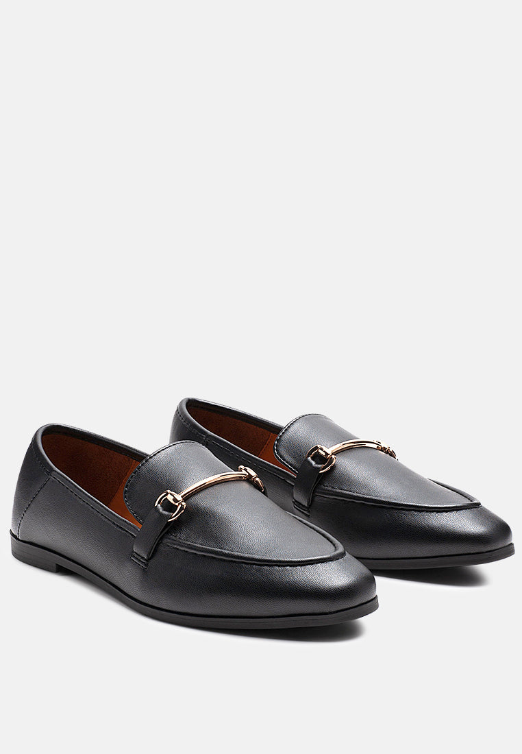 raire foldable faux leather loafer flats#color_black