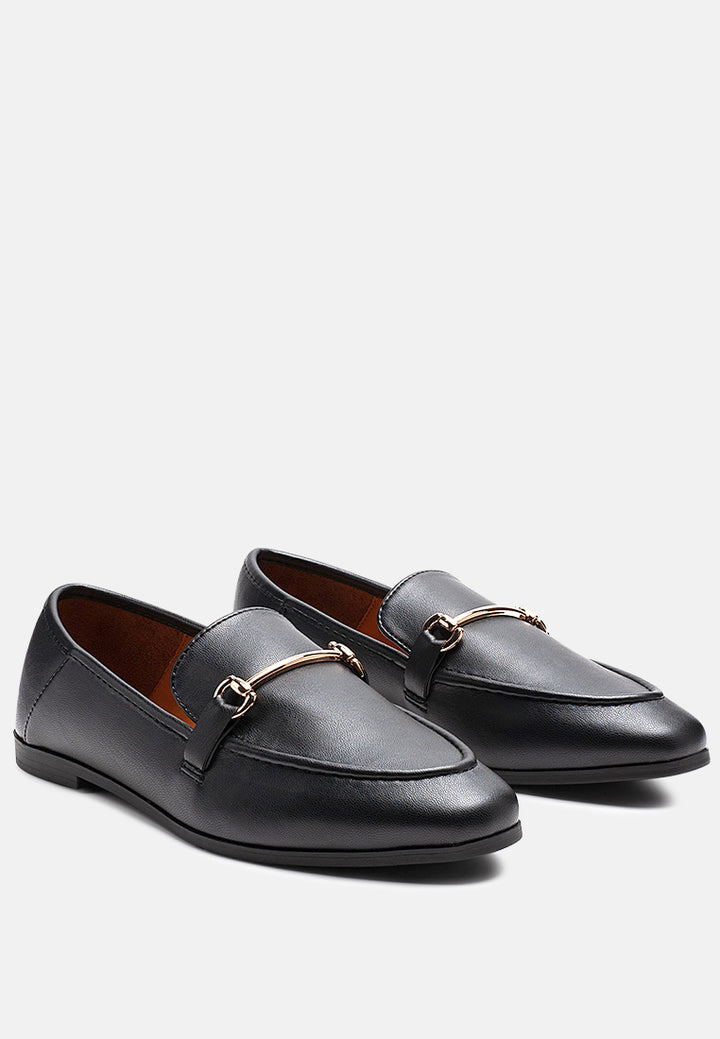 raire foldable faux leather loafer flats#color_black