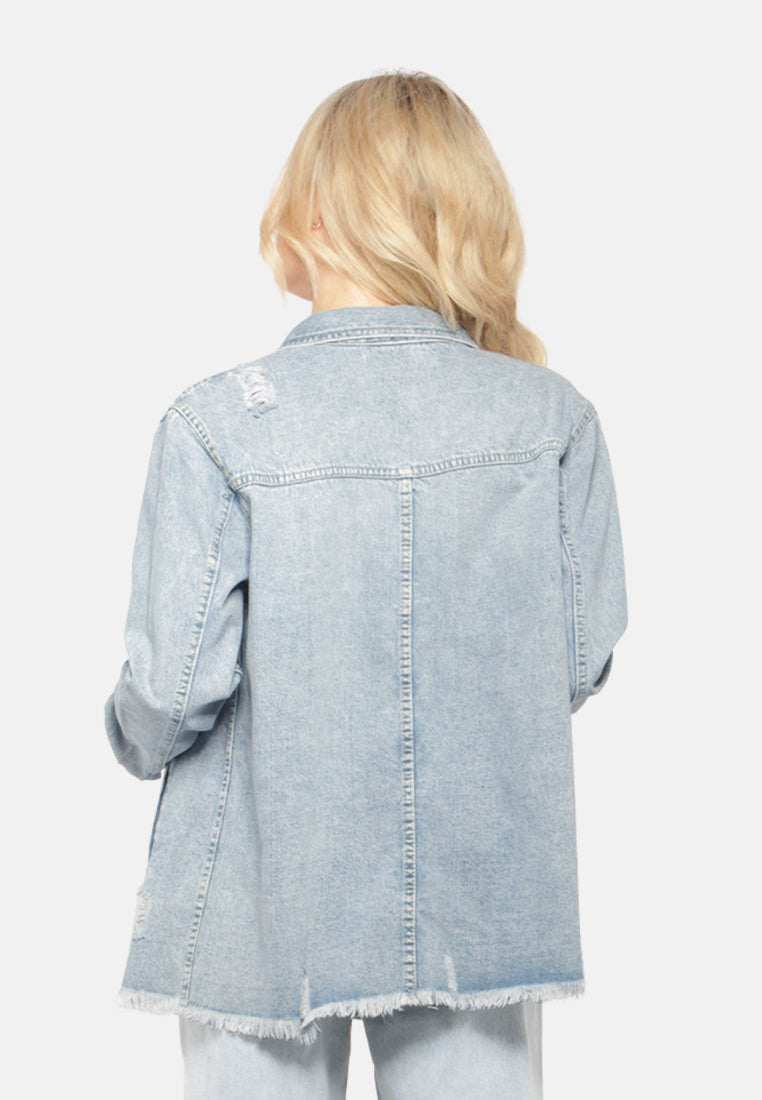 raw hem distressed denim jacket#color_light-blue