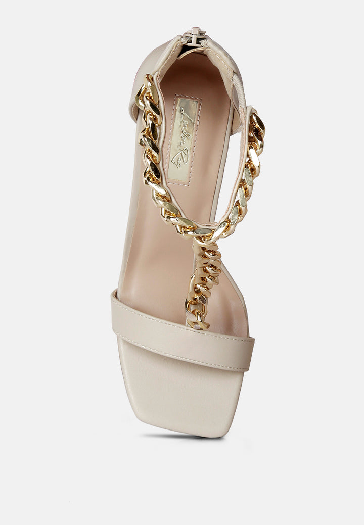 real gem t strap chain detail sandals by ruw#color_taupe