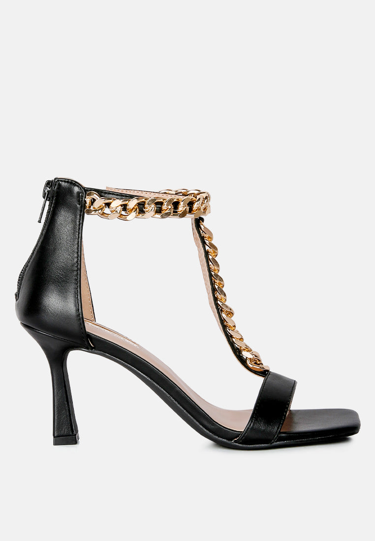 real gem t strap chain detail sandals by ruw#color_black