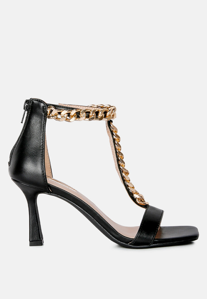 real gem t strap chain detail sandals by ruw#color_black