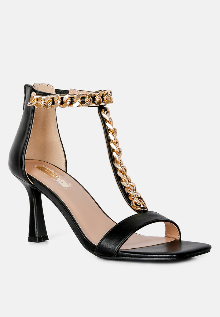 real gem t strap chain detail sandals by ruw#color_black