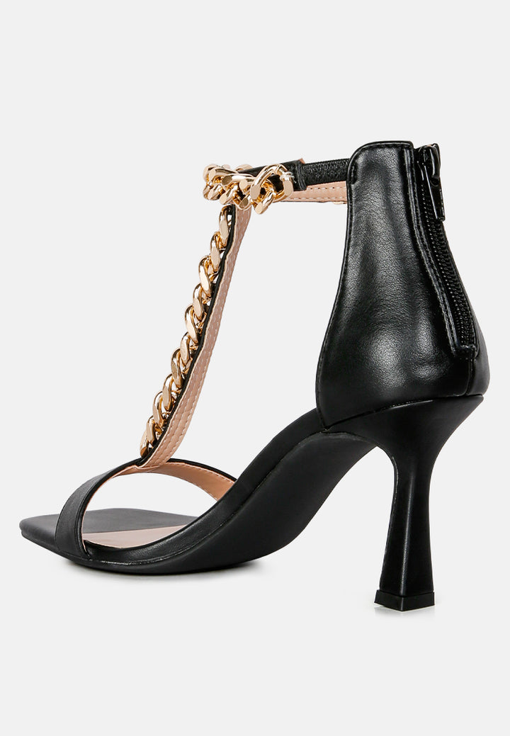 real gem t strap chain detail sandals by ruw#color_black