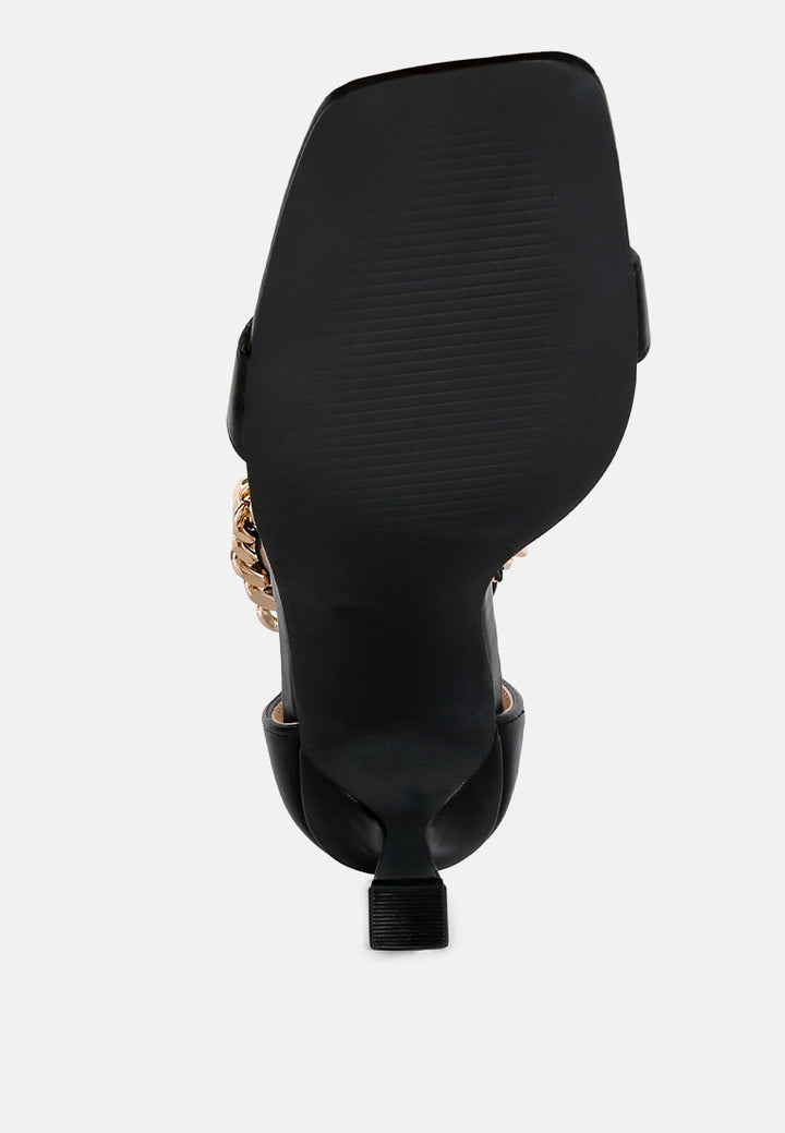 real gem t strap chain detail sandals by ruw#color_black
