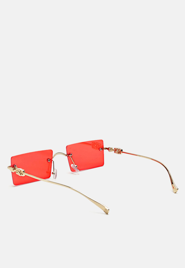 rectangular metallic rimless sunglasses#color_red