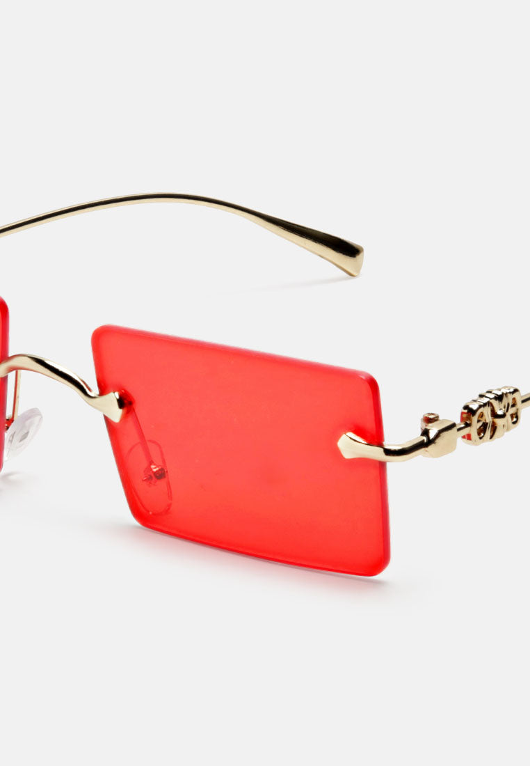 rectangular metallic rimless sunglasses#color_red