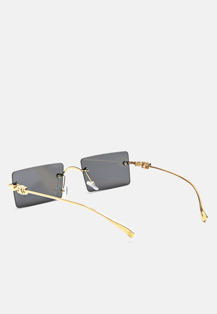 rectangular metallic rimless sunglasses#color_black