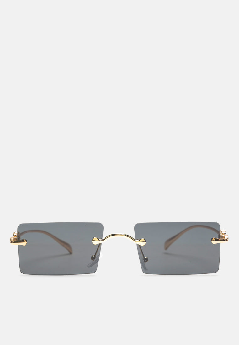 rectangular metallic rimless sunglasses#color_black